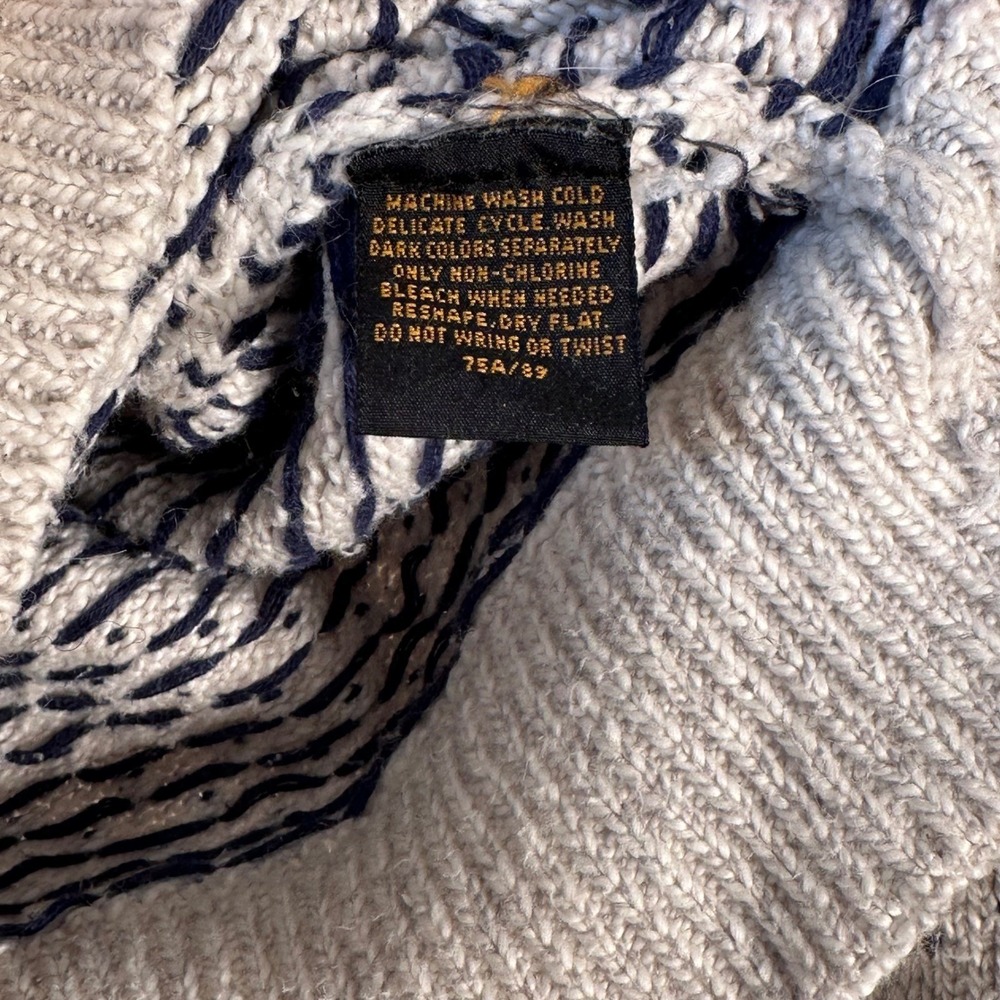 Eddie Bauer Vintage Mens Large Grey Navy‎ Birdseye Knit Cotton Sweater L/G - Picture 4 of 7